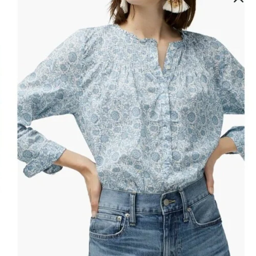 J.CREW LIBERTY FABRIC DEVONSHIRE FLORAL PRINT BLOUSE TOP PINTUCK RUFFLE sz XXS